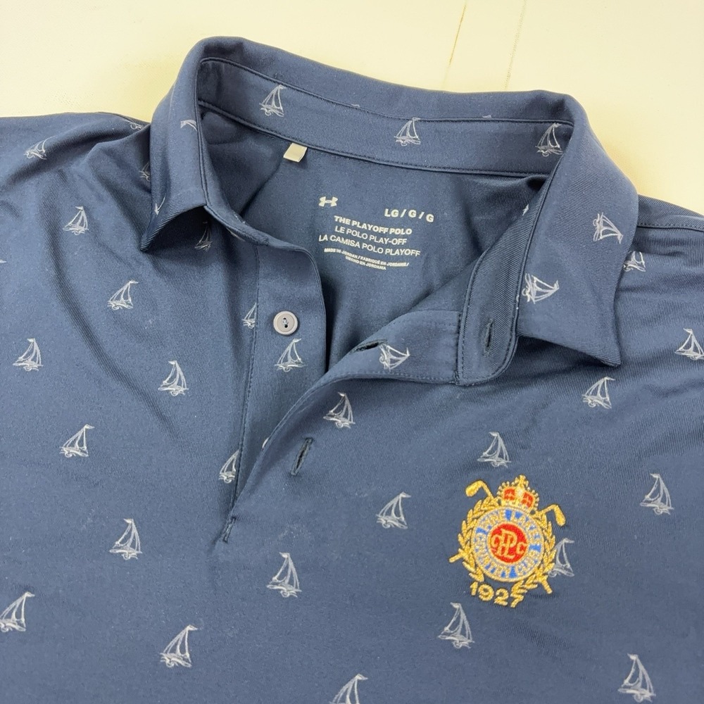 Under Armour Playoff Polo Shirt Mens L Blue Sailboat Pine Lake Country Club Golf